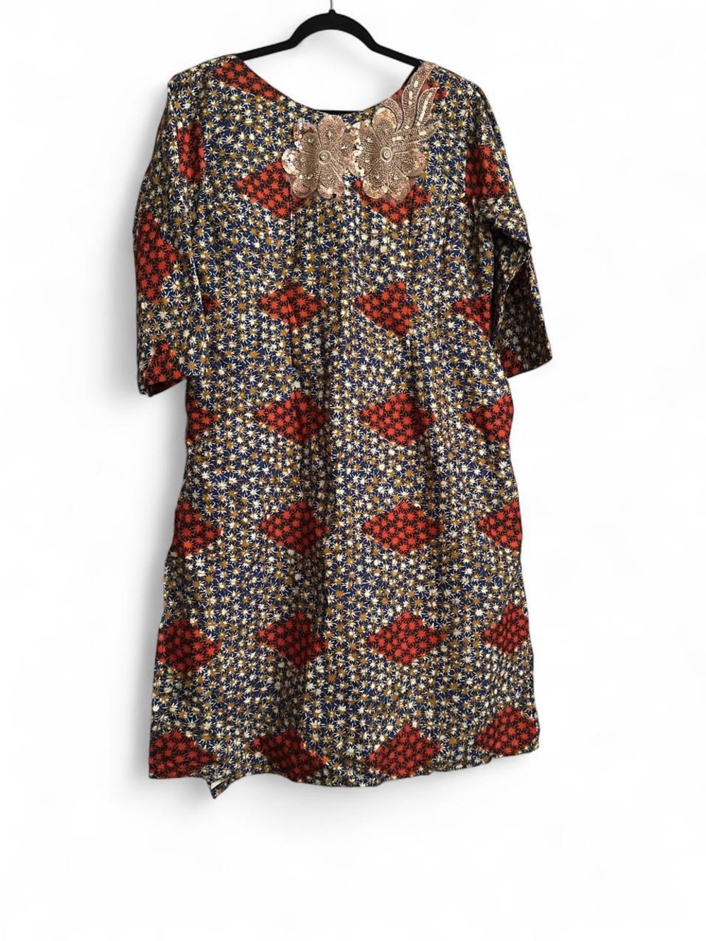 Womens Patchwork Dress in Navy and Red Size 2XL